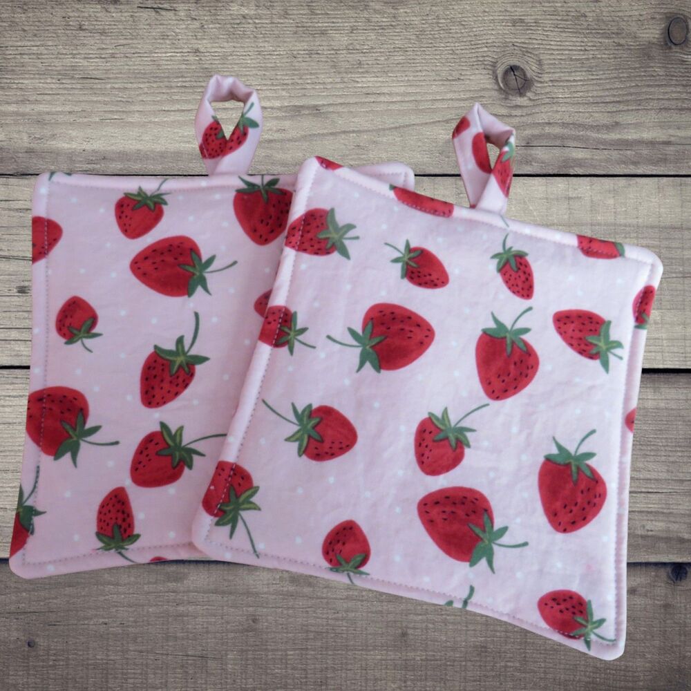 Handmade Potholder, Strawberry Hot Pad, Set of 2